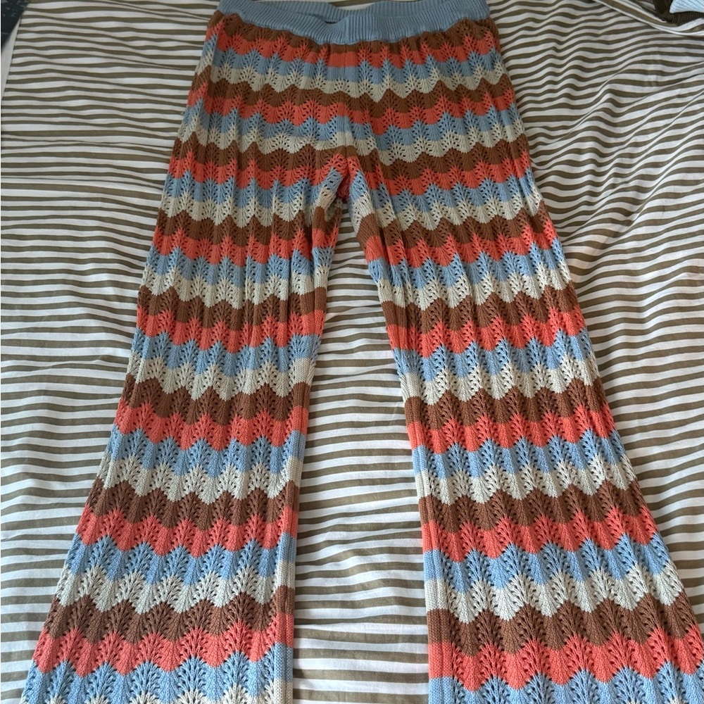 Rip Curl Multicolor Crochet Wide-Leg Pants - Blue, Coral, Brown, Cream